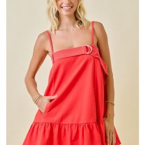 Coral Belted Tank Sundress